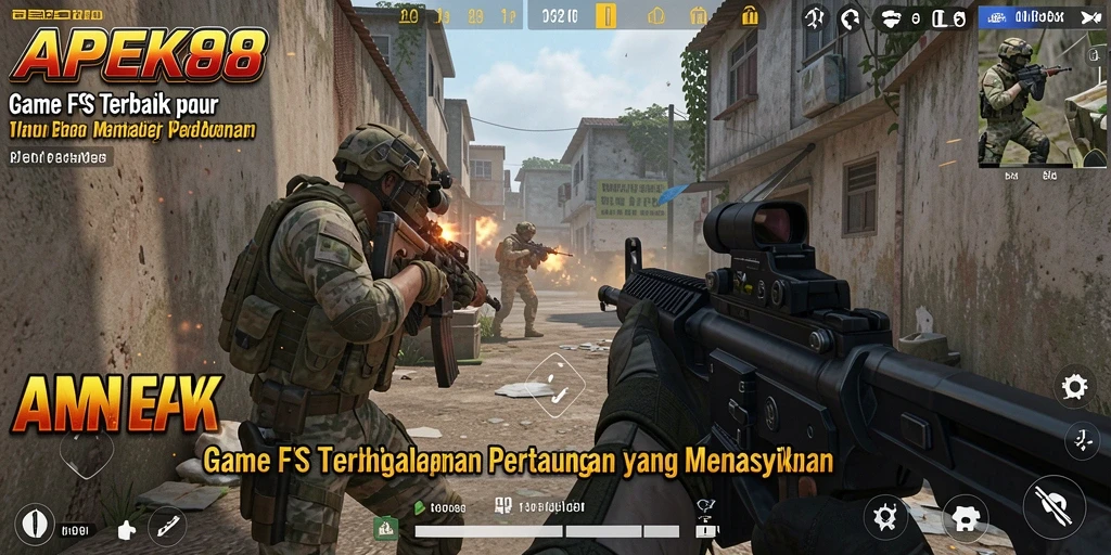 Gameplay intens APEK88 dalam aksi tembak-menembak.